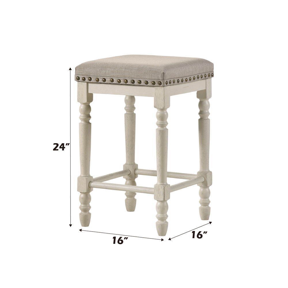 Tasnim - Counter Height Stool (Set of 2) - Tan Fabric & Antique White - Urban Living Furniture (Los Angeles, CA)