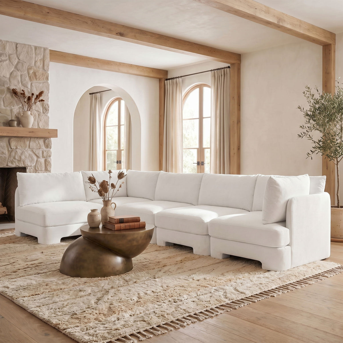 Hammond - Velvet Performance Fabric Upholstered 5 Piece L-Shaped Sectional