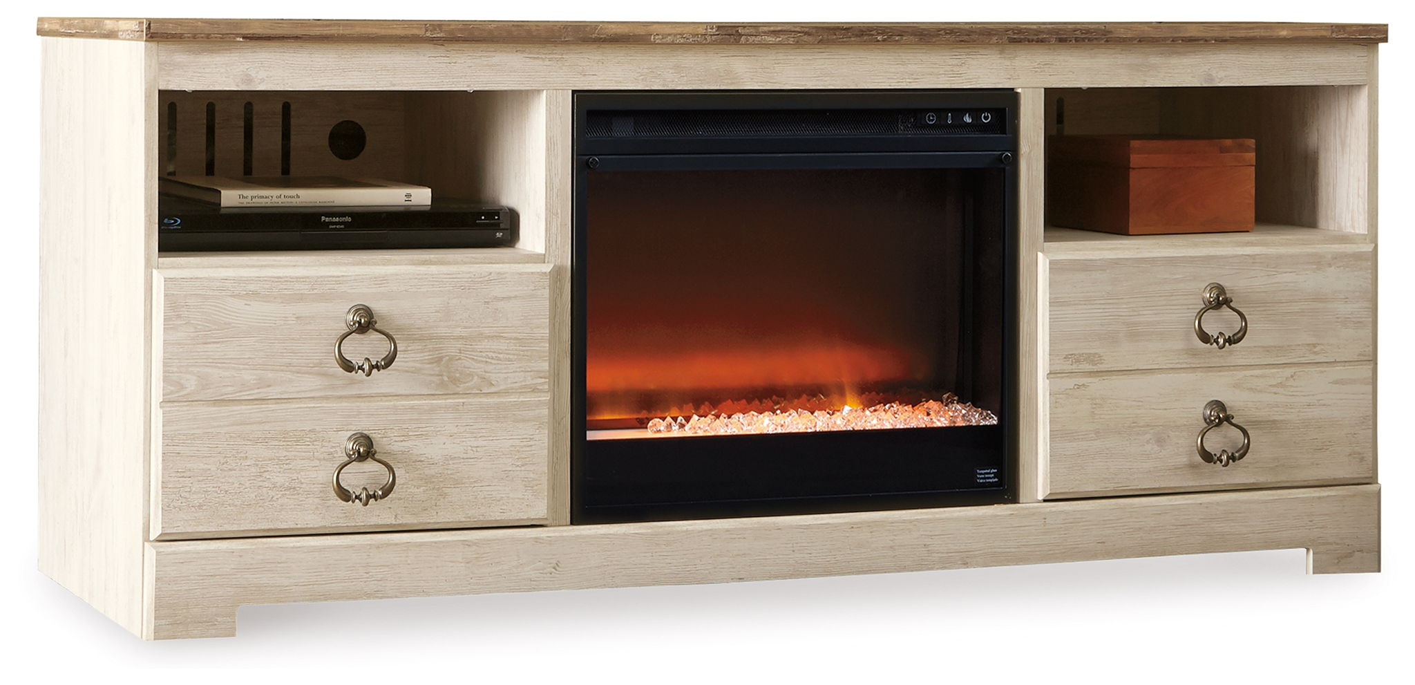 Willowton - Whitewash - 64" TV Stand With Glass/Stone Fireplace Insert - Urban Living Furniture (Los Angeles, CA)