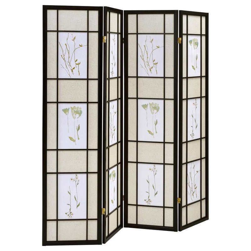 Catabella - 4 - Panel Room Divider Folding Shoji Screen Floral - Black