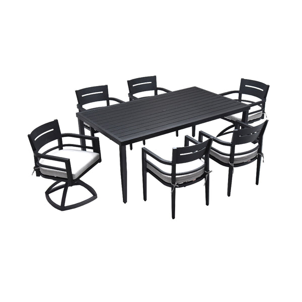 7 Piece Dining Set Modern Outdoor Patio Furniture, Including 4 Dining Chairs & 2 Swivel Rockers Sunbrella Fabric Cushioned And Rectangle Dining Table With Umbrella Hole