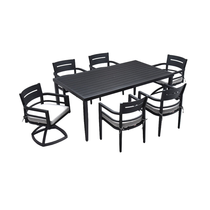 7 Piece Dining Set Modern Outdoor Patio Furniture, Including 4 Dining Chairs & 2 Swivel Rockers Sunbrella Fabric Cushioned And Rectangle Dining Table With Umbrella Hole