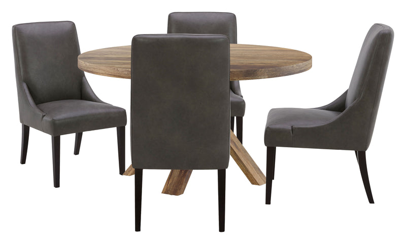 Crossings - Round Dining Table With 4 Upholstered Chairs - Brown & Dark Gray