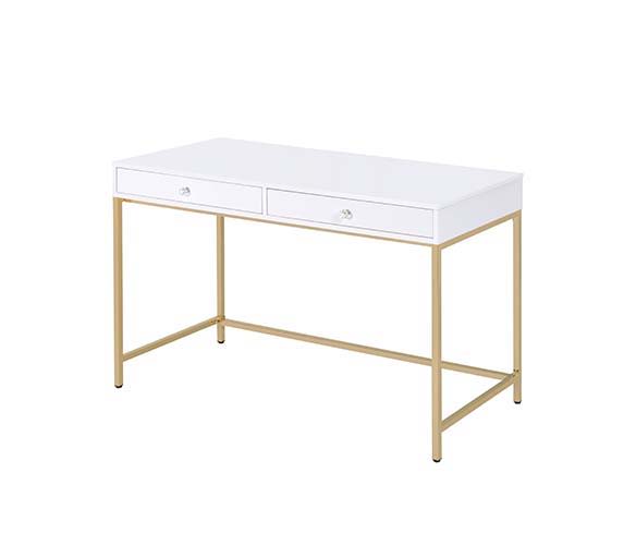 Ottey - Vanity Desk - White High Gloss & Gold Finish - Urban Living Furniture (Los Angeles, CA)