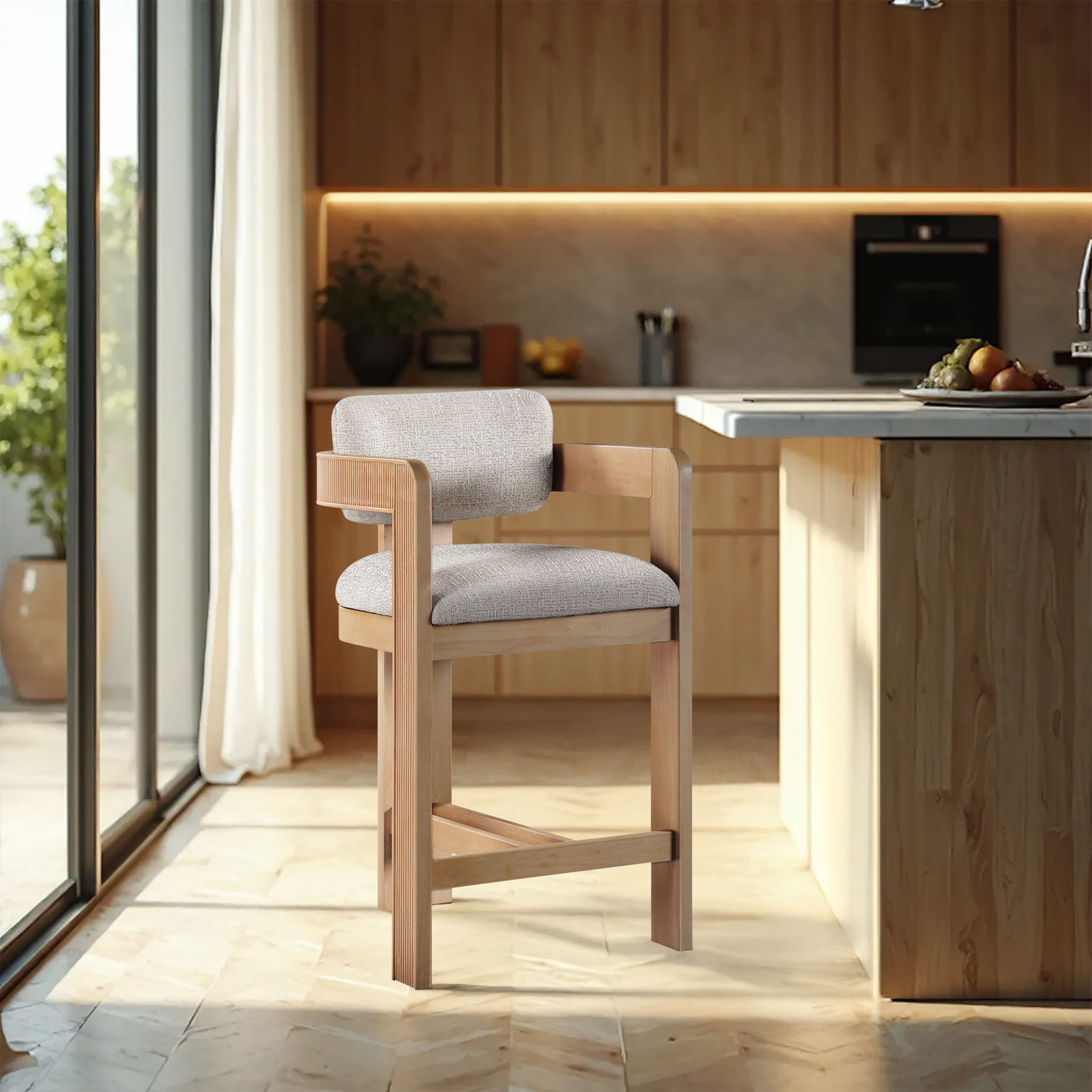 Sacha - Linen Stool With Natural Base - Urban Living Furniture (Los Angeles, CA)