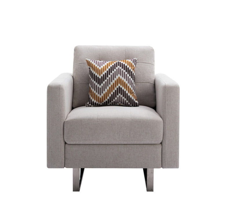 Victoria - Linen Fabric Armchair With Metal Legs, Side Pockets, And Pillow - Urban Living Furniture (Los Angeles, CA)