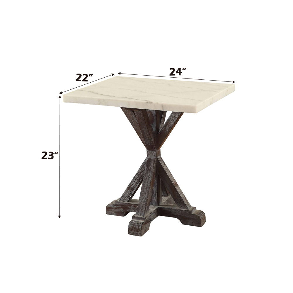 Romina - End Table - White Marble Top & Weathered Espresso - Urban Living Furniture (Los Angeles, CA)