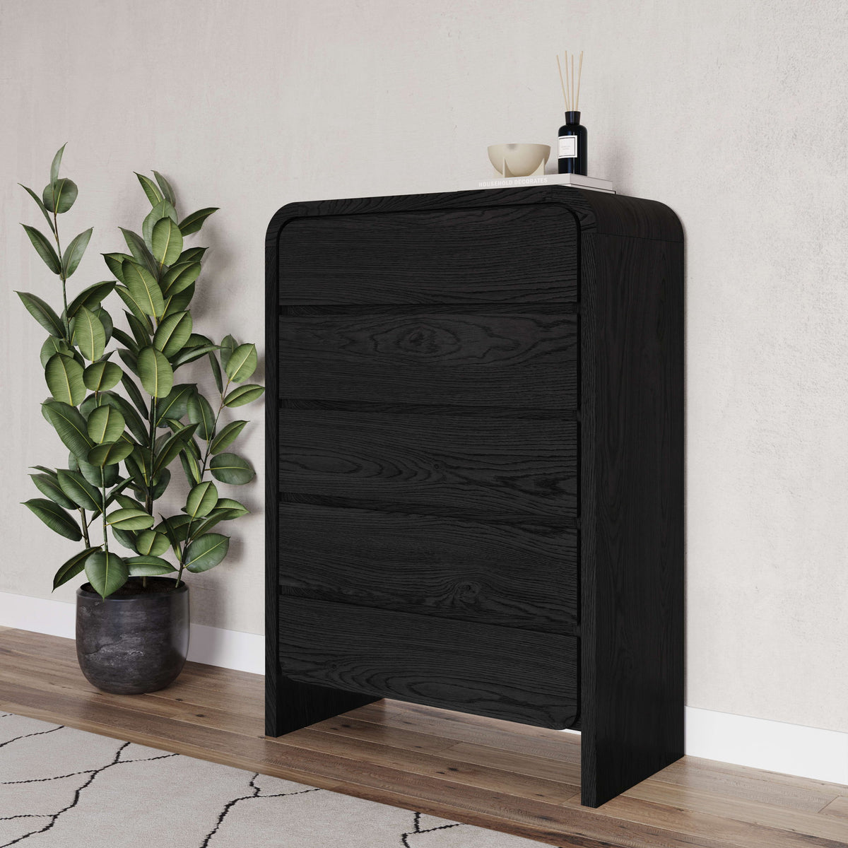 Elora - Five Drawer Chest - Jet Black Ash