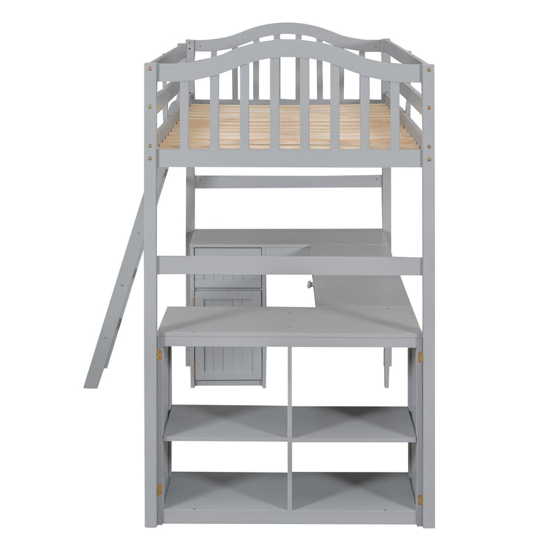 Loft Bed With Drawers, Cabinet, Shelves With Desk