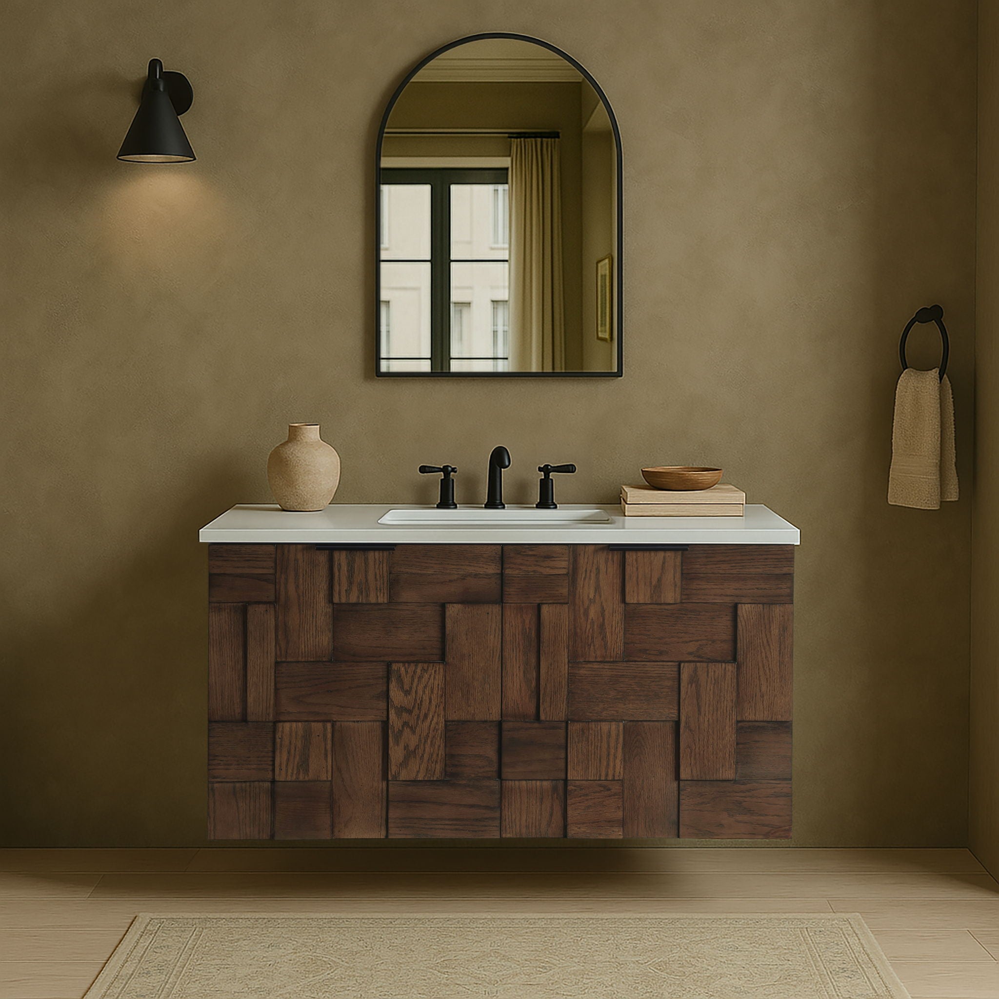 Leonardo - Engineered Stone And Solid Wood 24" Wall Mounted Bathroom Vanity - Urban Living Furniture (Los Angeles, CA)