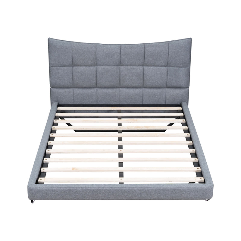 Full Size Upholstered Platform Bed With LED Lights, USB Ports And Outlets - Gray