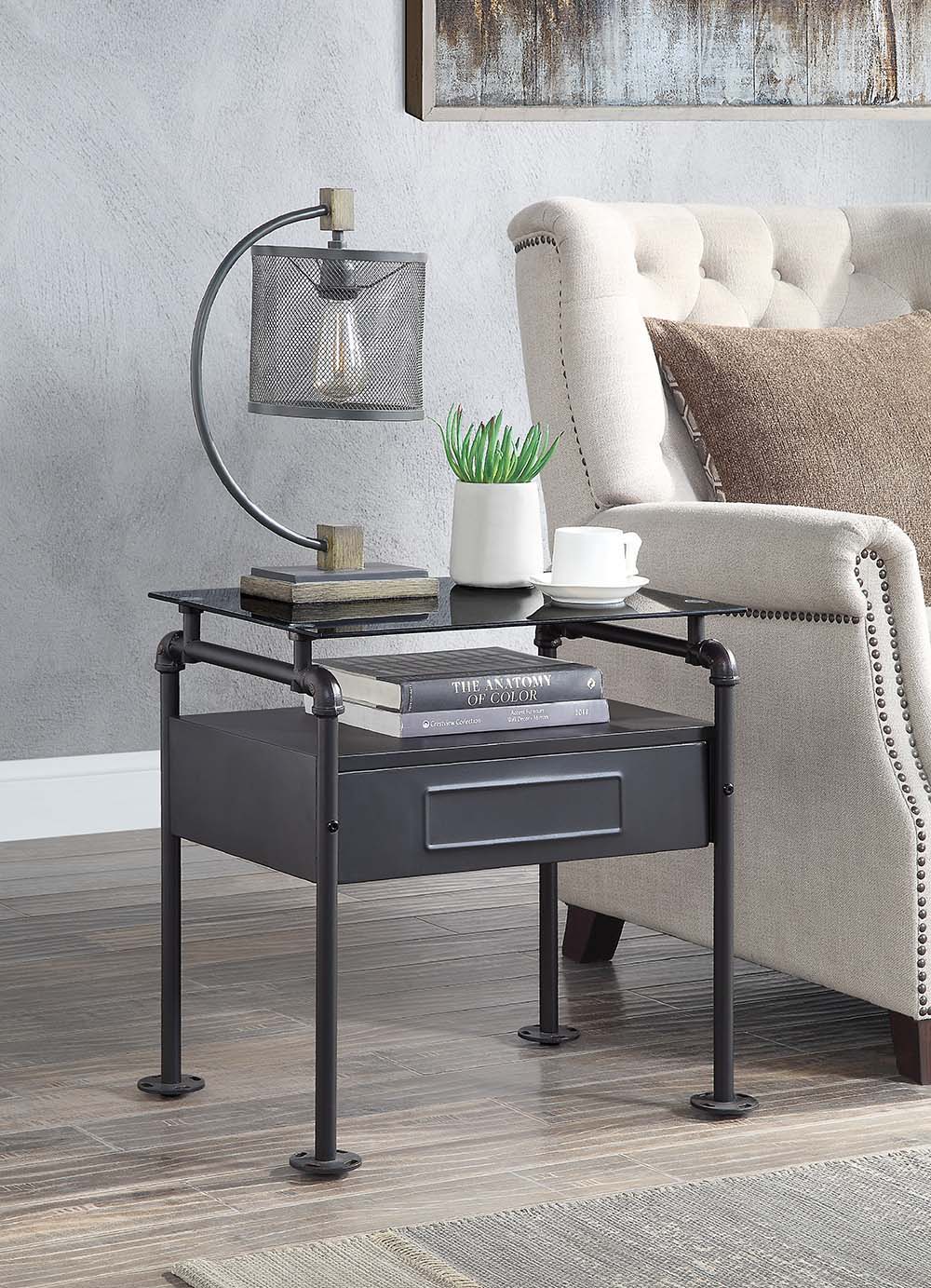 Nicipolis - Nightstand - Glass & Sandy Gray - Urban Living Furniture (Los Angeles, CA)