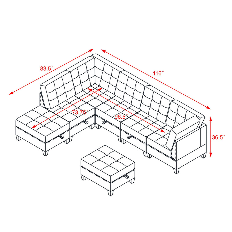 Modular Sectional Sofa With Diy Combination And Storage