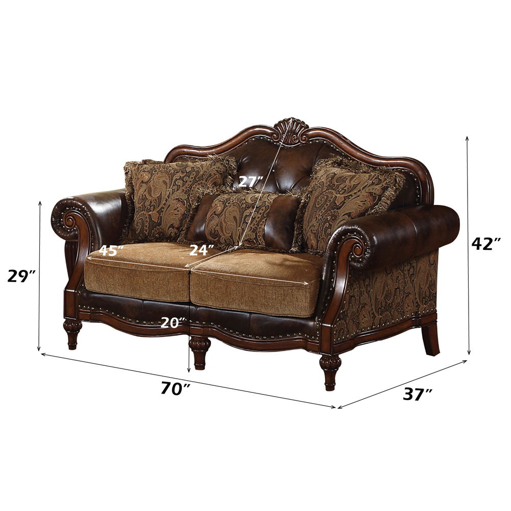 Dreena - Loveseat With 3 Pillows - Two Tone Brown Synthetic Leather & Chenille Cherry - Urban Living Furniture (Los Angeles, CA)