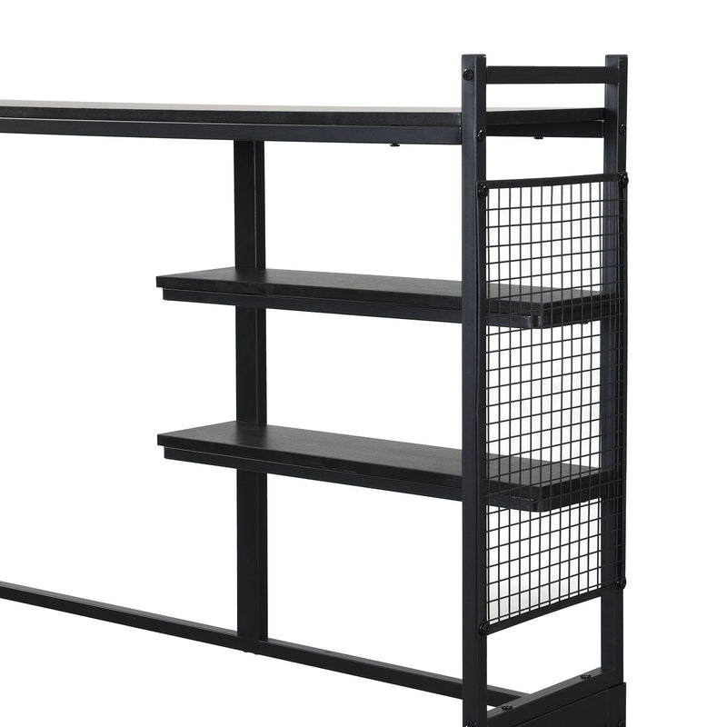 Daybed With Movable Desk, Grid, Shelves And Clothes Hanger
