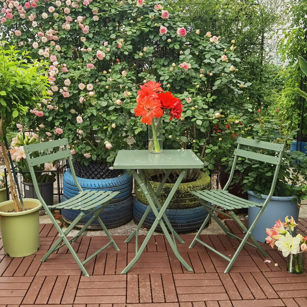 3 Piece Patio Bistro Set Of Foldable Square Table And Chairs