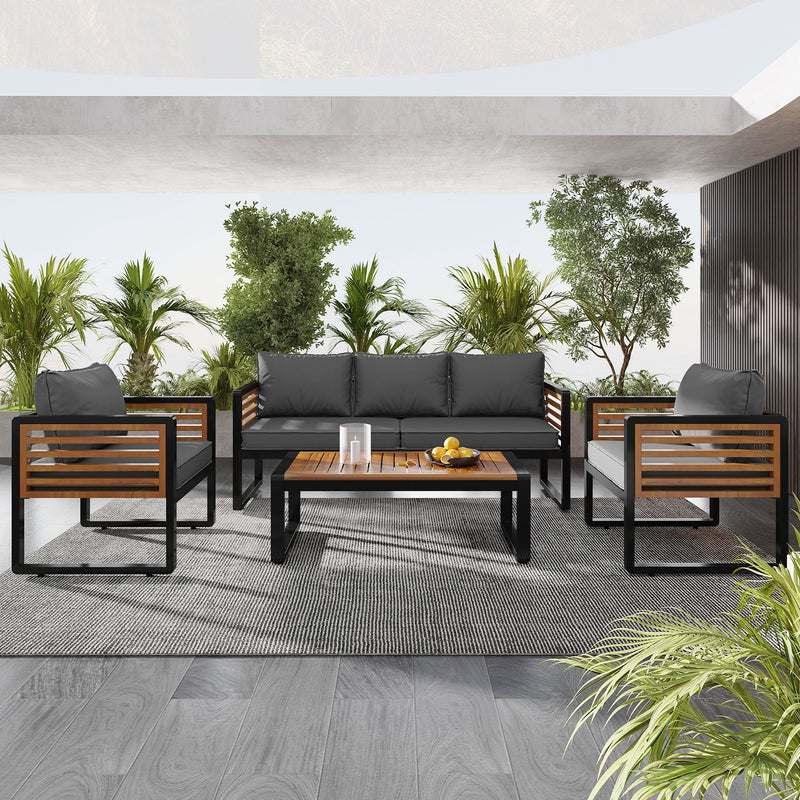 Large Size 4 Pieces Outdoor Furniture Sofa For 5 Person Conversation Set