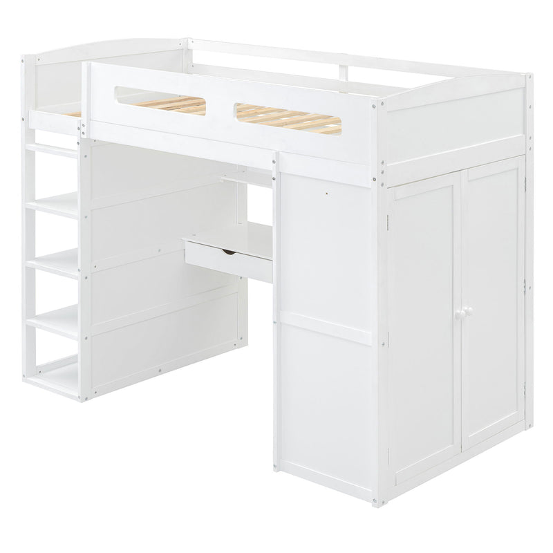 Loft Bed With Desk, Wardrobes, 4 Drawers And 4 Shelves