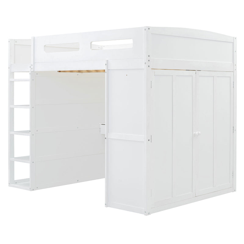 Loft Bed With Desk, Wardrobes, 4 Drawers And 4 Shelves