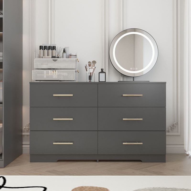 Large 6 Drawers Chest Of Drawer Dressers Table With Golden Handle