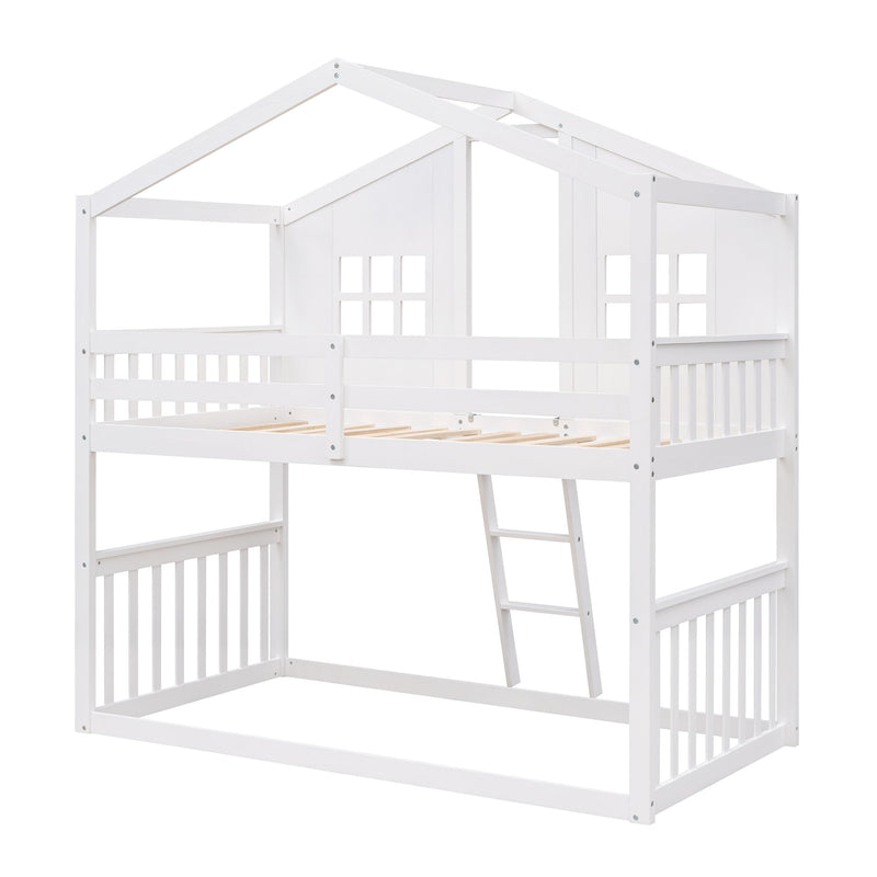 House Bunk Bed With Ladder, Wood Bed