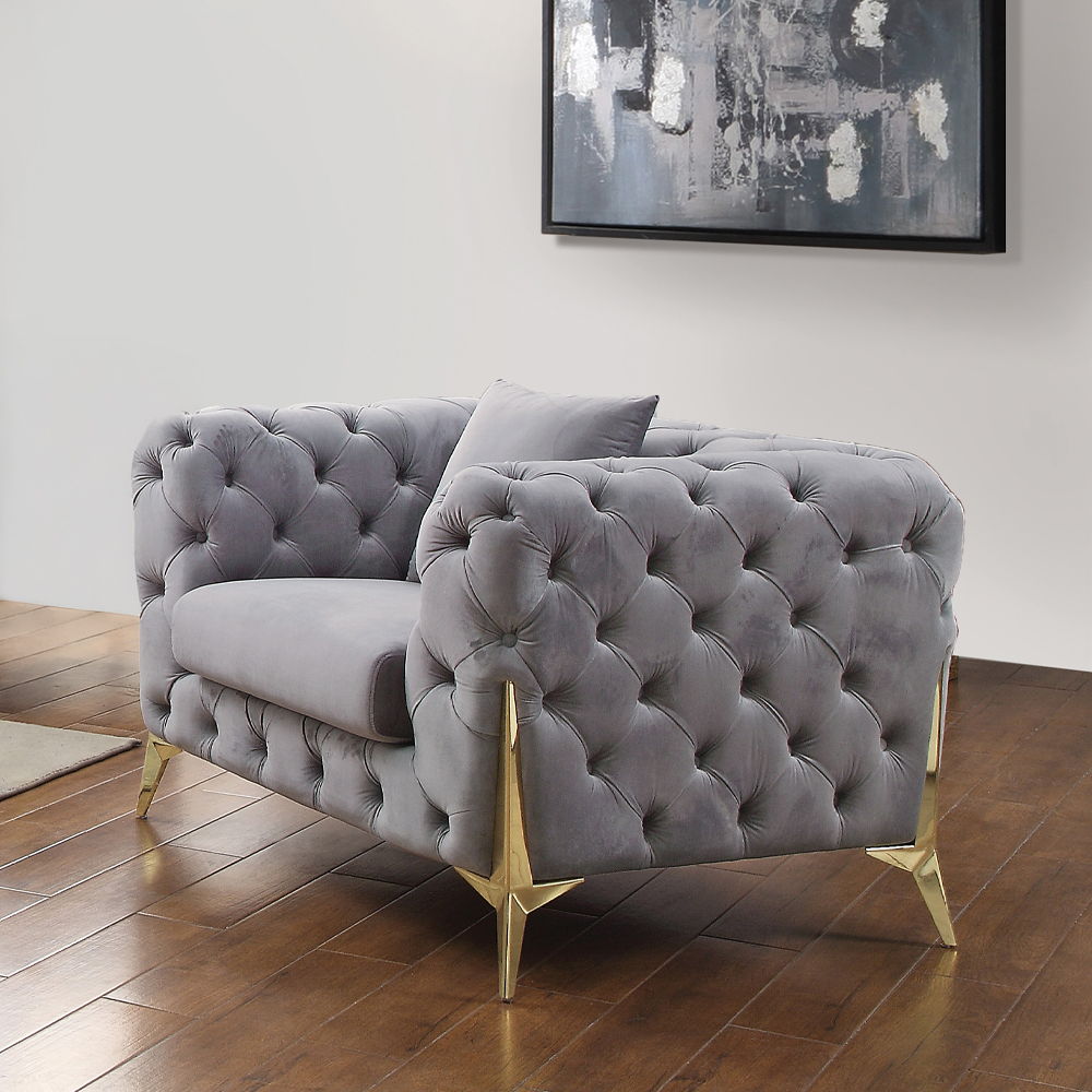 Jelanea - Chair With Pillow - Gray Velvet & Gold - Urban Living Furniture (Los Angeles, CA)