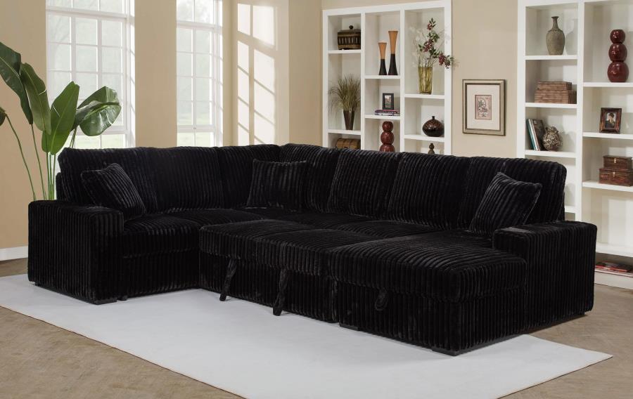 Devonshire - Right Chaise With Storage & 1 Piece Pillow, Box 3 of 3 - Black