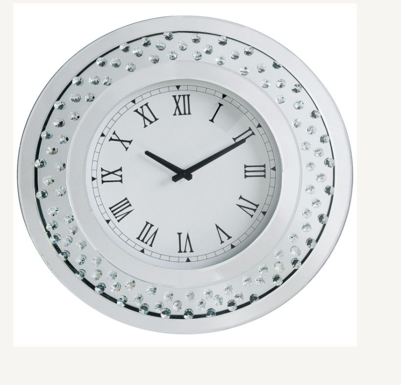 Nysa - 20" Wall Clock - Mirrored & Faux Crystals - Urban Living Furniture (Los Angeles, CA)