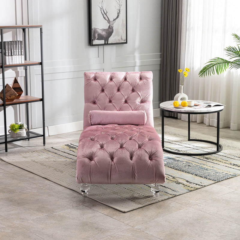 Velvet Chaise Lounge Indoor, Button Tufted Upholstered Chaise Lounge Chair With Pillow