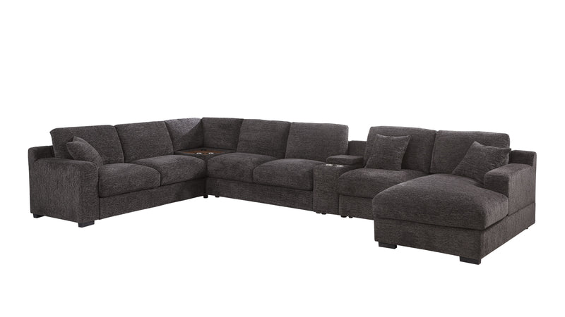 Celine - Chenille Fabric Corner Sectional Sofa With Right Facing Chaise, Cupholders, And Charging Ports - Gray - Urban Living Furniture (Los Angeles, CA)