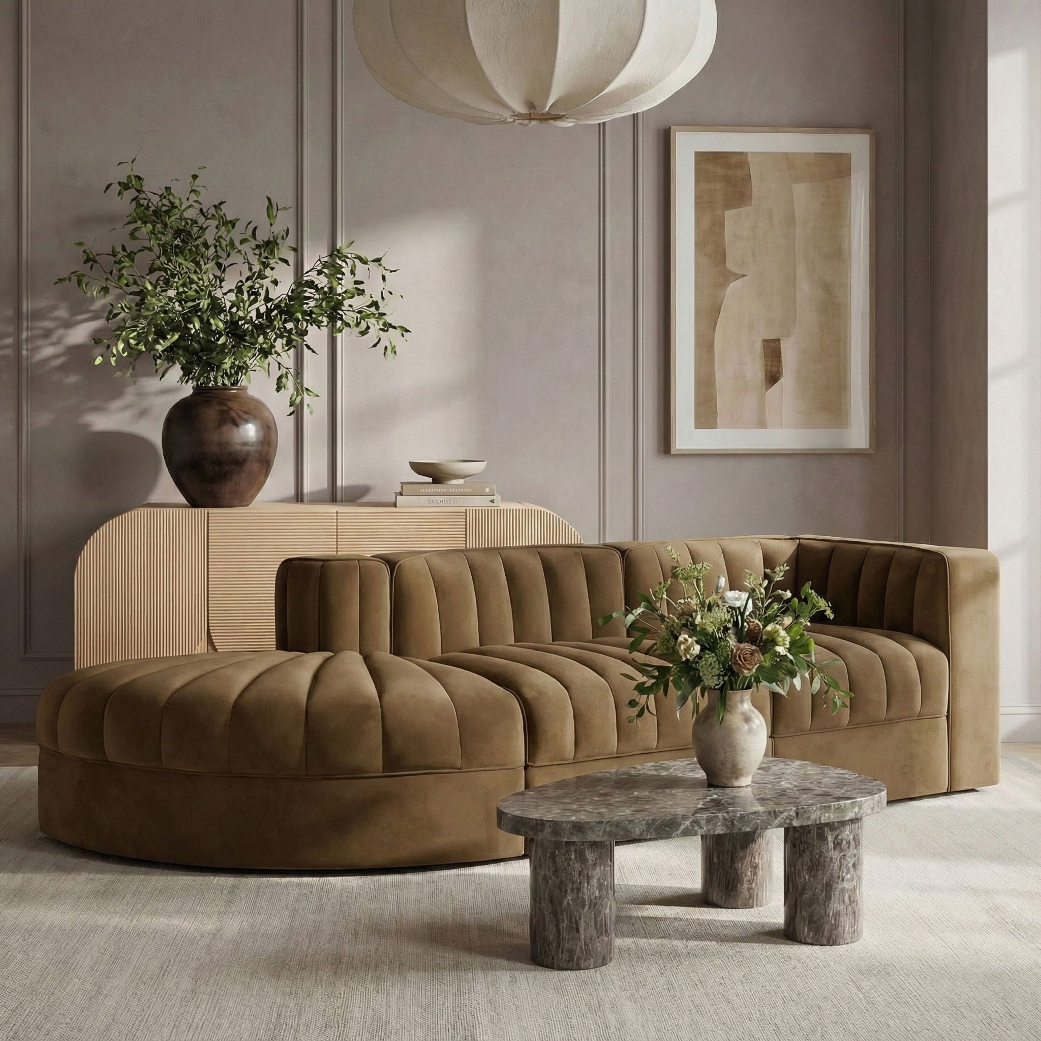 Rummi - Velvet Performance Fabric Upholstered 3 Piece Modular Sectional - Urban Living Furniture (Los Angeles, CA)