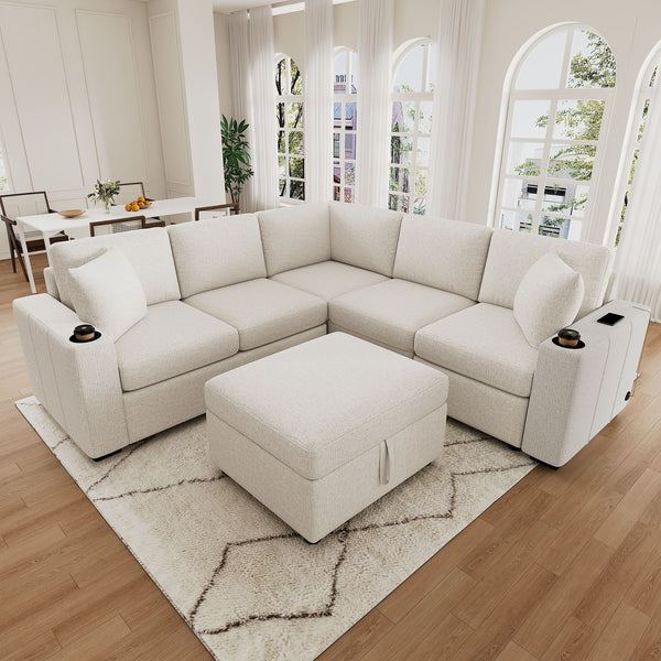 Sectional Sofa Convertible Pull-Out Sofa Bed With A Movable Storage Ottoman For Living Room