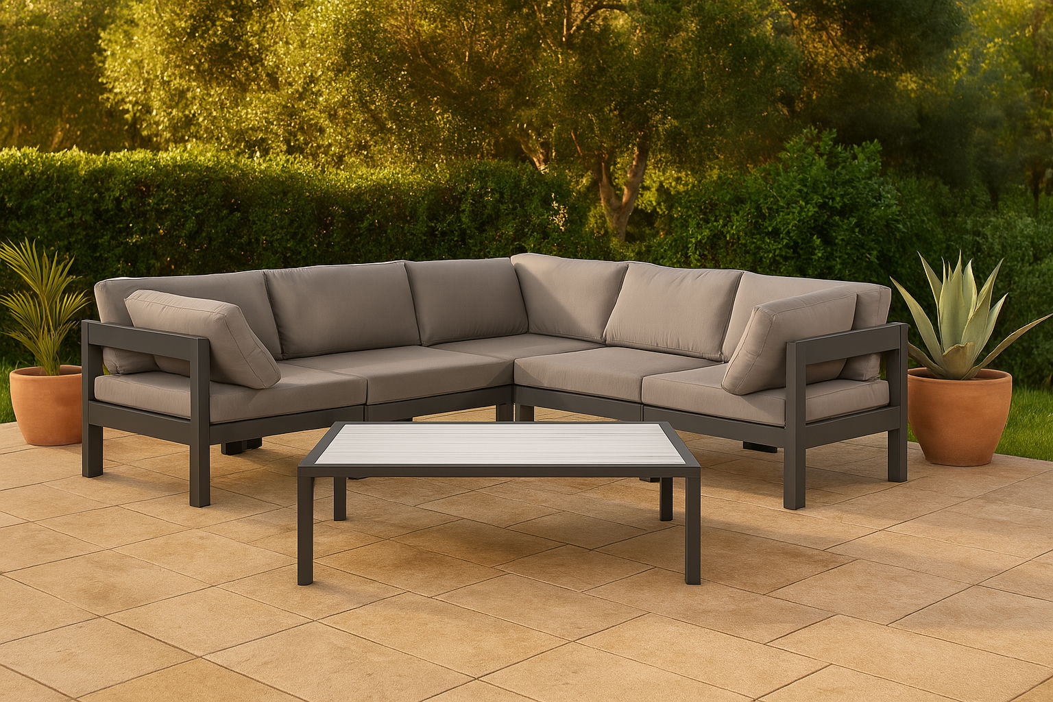 Nizuc - Outdoor Patio 5 Piece Modular Sectional With Gray Frame - Urban Living Furniture (Los Angeles, CA)