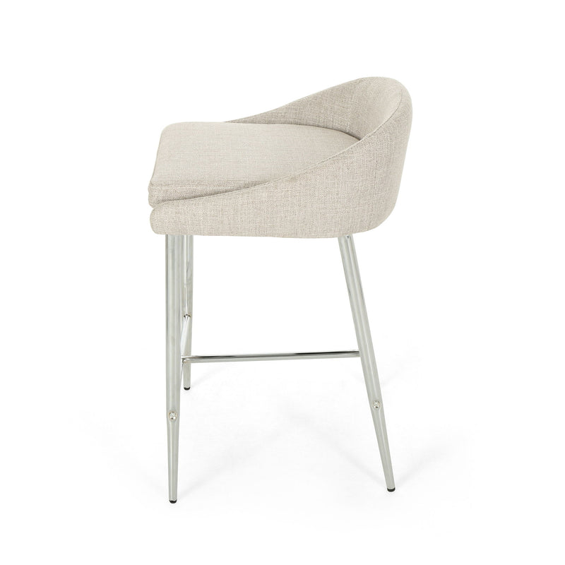Celest - Upholstered Counter Stool With Low Back And Tapered Legs - Beige / Chrome