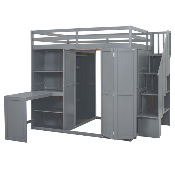 Loft Bed With Wardrobe, Desk And Shelves
