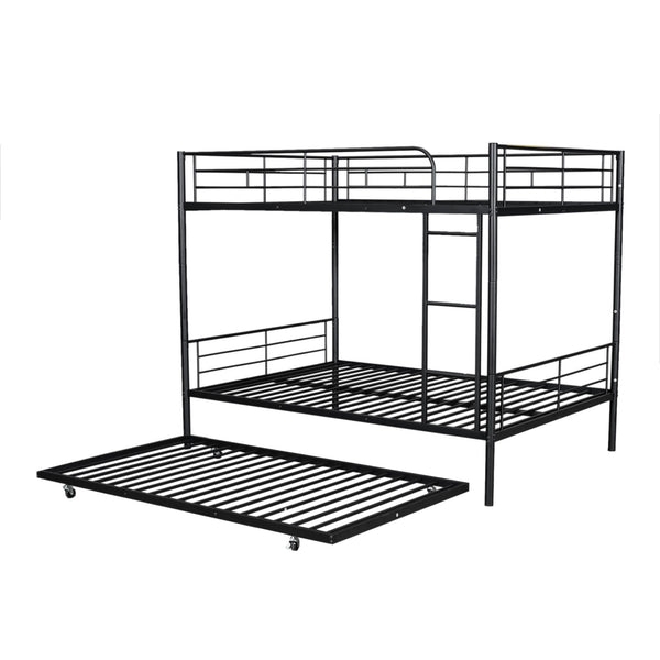 Full Over Full Metal Bunk Bed With Trundle - Black