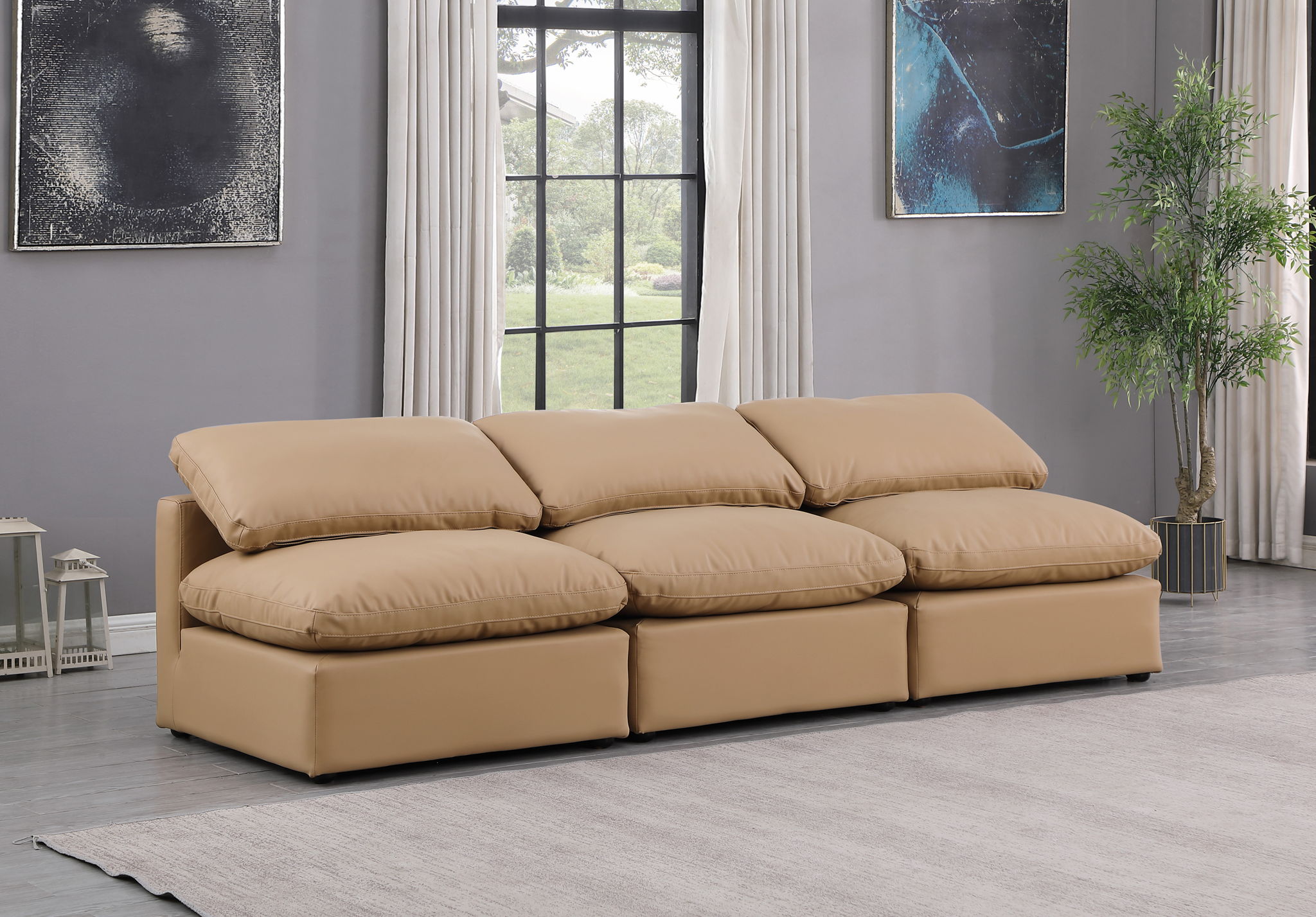 Indulge - Faux Leather 3 Piece Modular Armless Sofa - Tan - Urban Living Furniture (Los Angeles, CA)