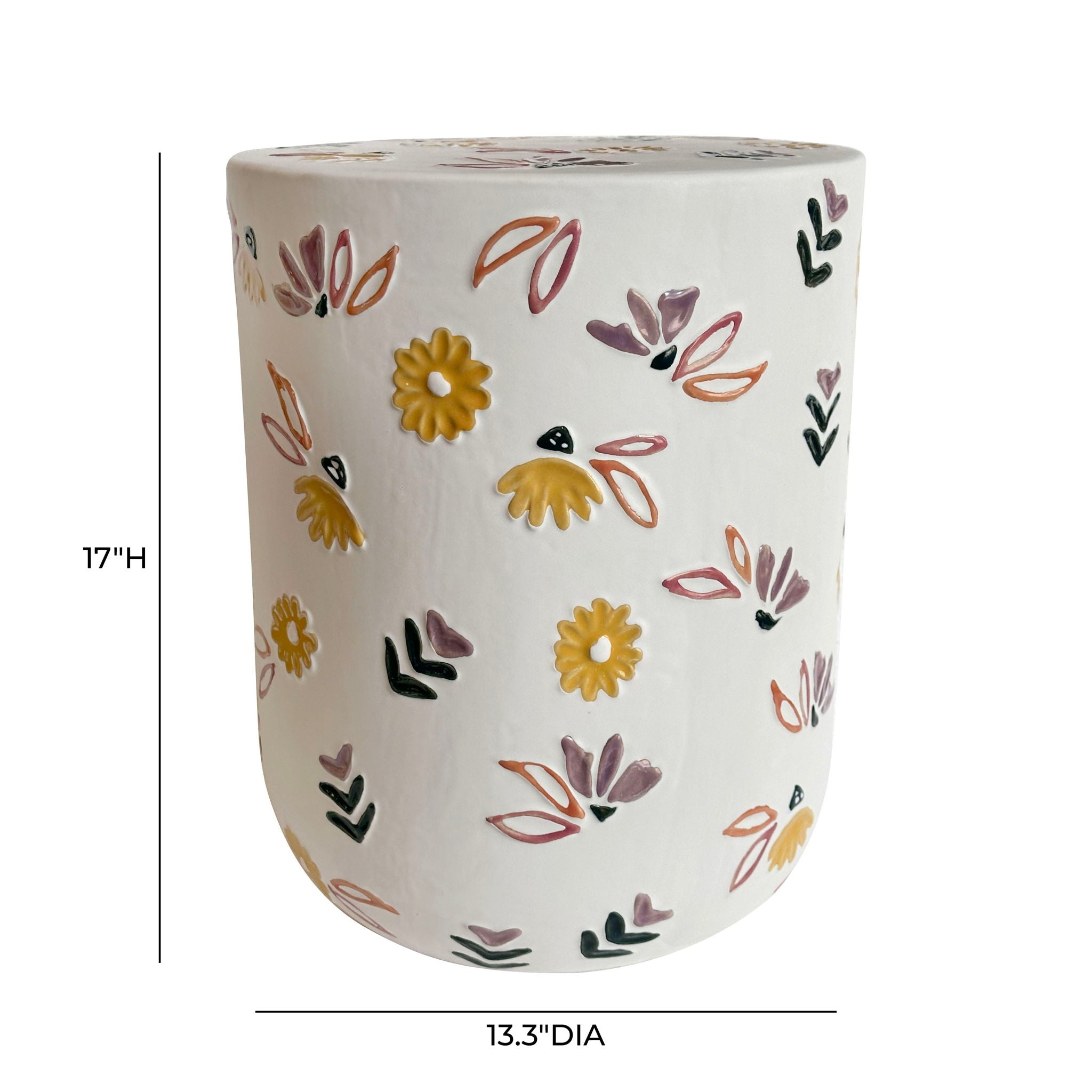 Ceramic Indoor / Outdoor Hand-Painted Floral Table - White