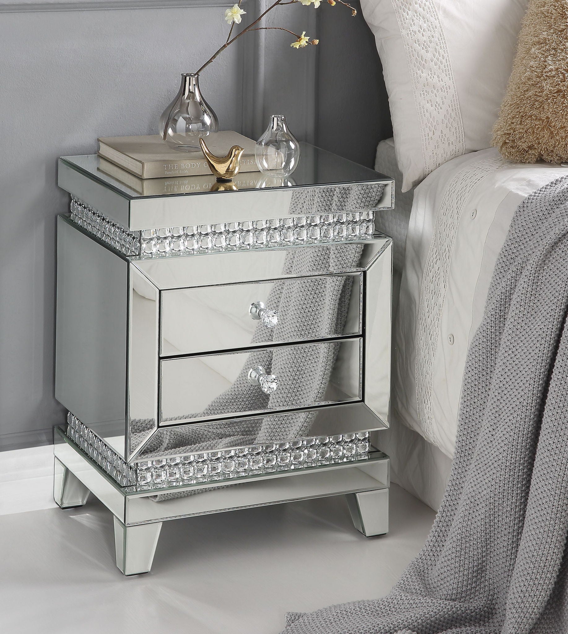 Lotus - Accent Table - Mirrored & Faux Ice Cube Crystals - Urban Living Furniture (Los Angeles, CA)