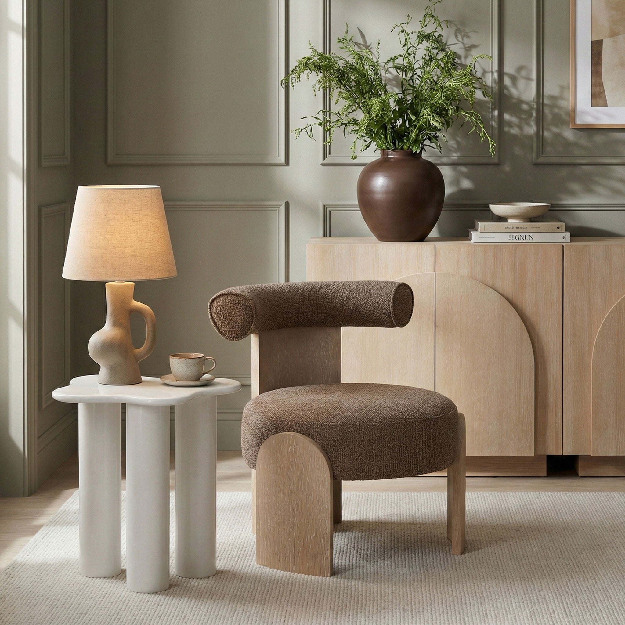 Calder - Linen Textured Fabric Upholstered Accent Chair - Painted Natural Base - Urban Living Furniture (Los Angeles, CA)
