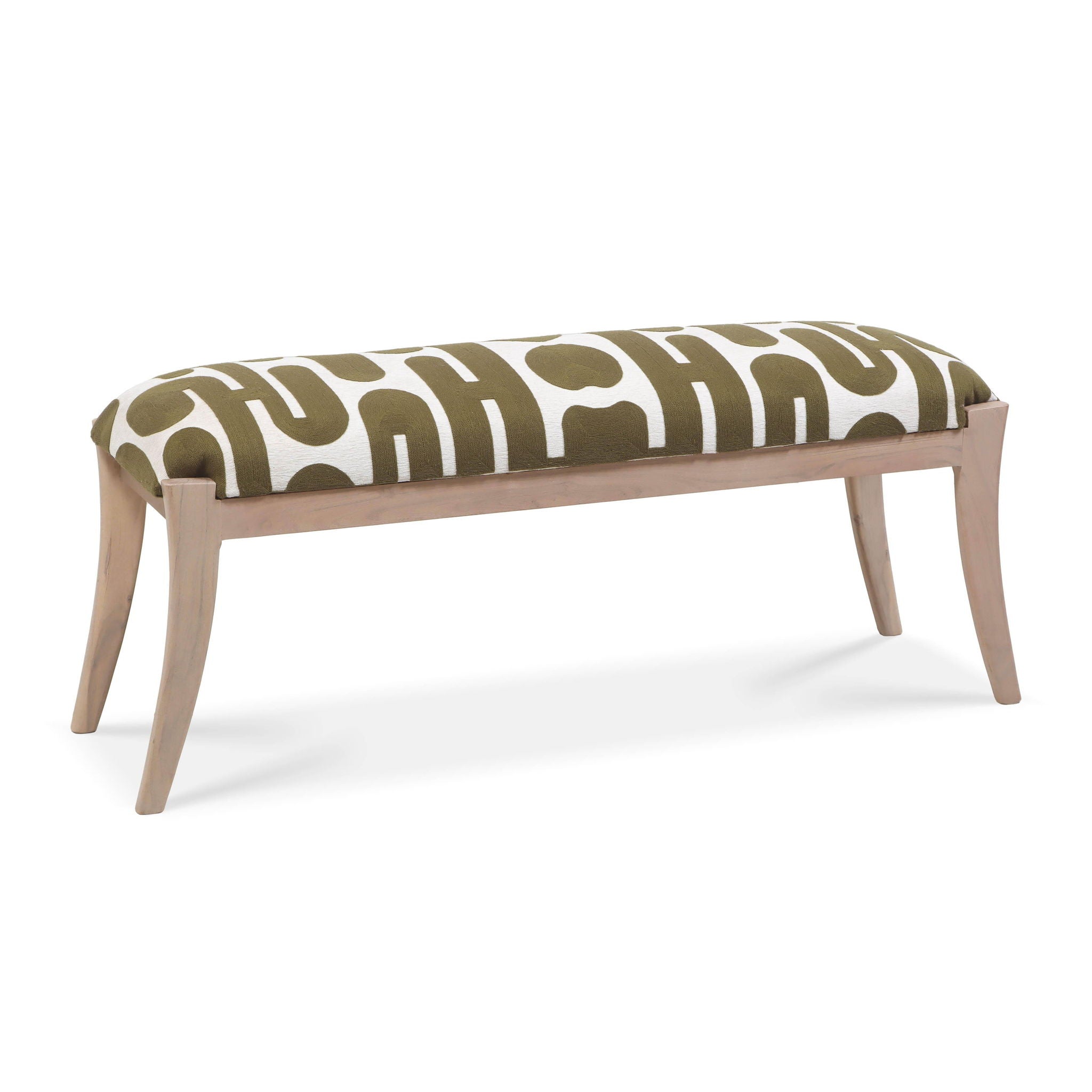 Arielle - Embroidered Bench - Olive / White - Urban Living Furniture (Los Angeles, CA)