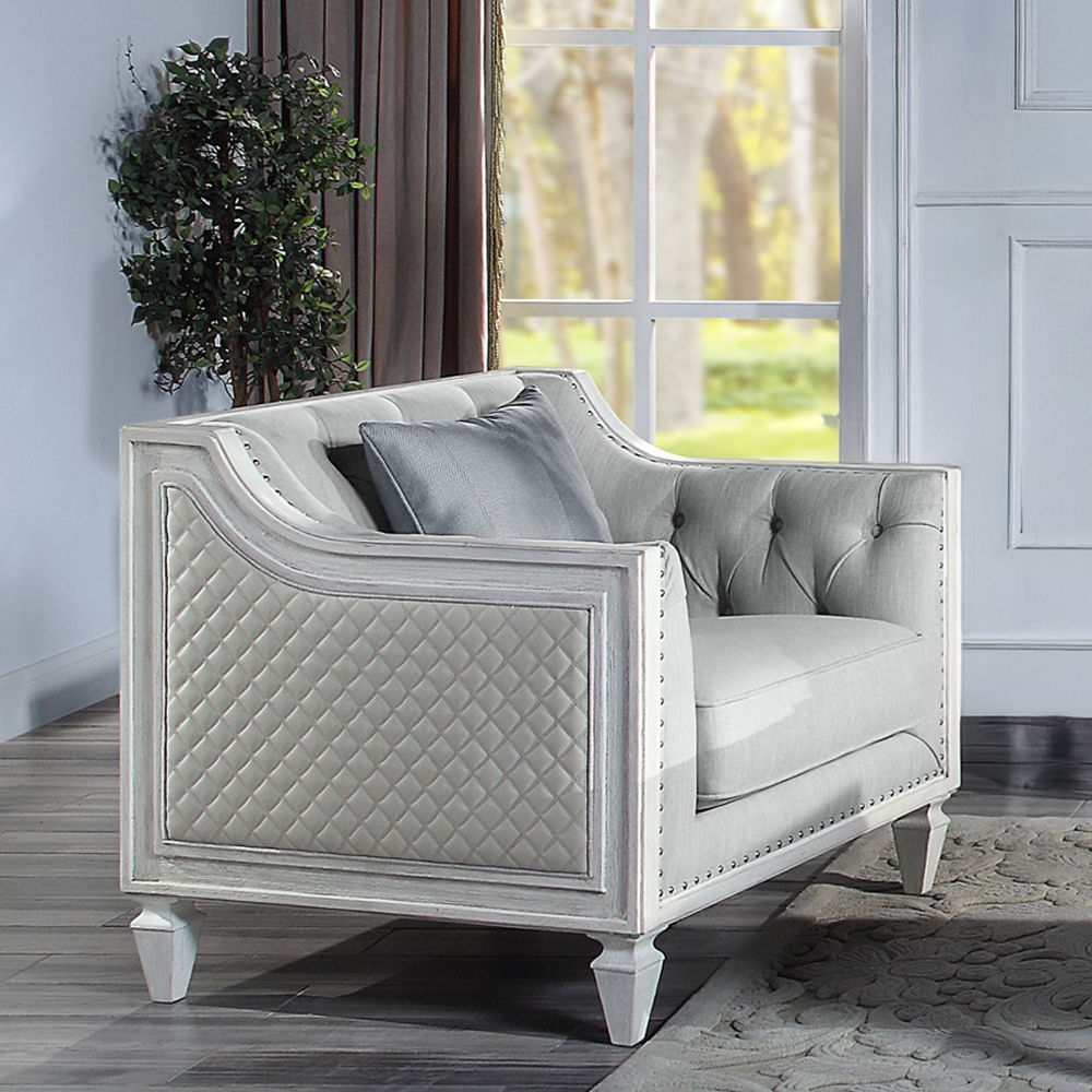 Katia - Chair With Pillow - Light Gray Linen & Weathered White - Urban Living Furniture (Los Angeles, CA)