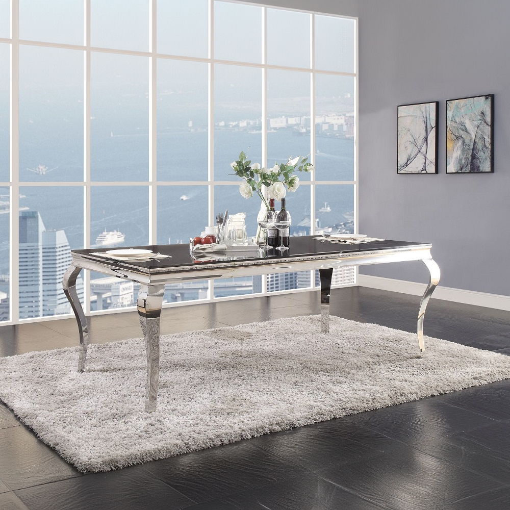 Fabiola - Dining Table - Black Glass Top & Stainless Steel - Urban Living Furniture (Los Angeles, CA)