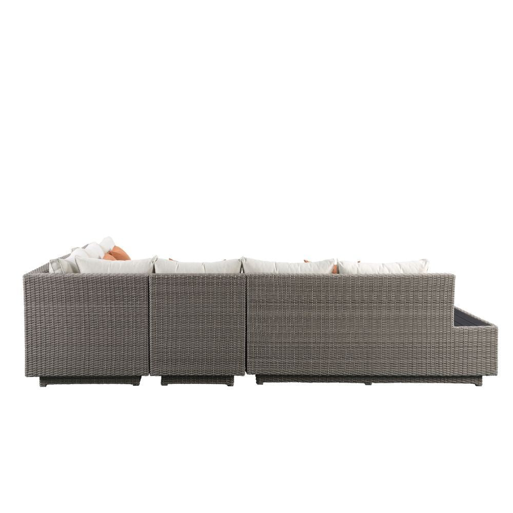 Salena - Patio Sectional Sofa With 4 Pillows & Coffee Table - Beige Fabric & Gray Wicker - Urban Living Furniture (Los Angeles, CA)