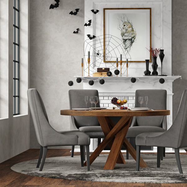 Crossings - Round Dining Table With 4 Upholstered Chairs - Brown & Dark Gray