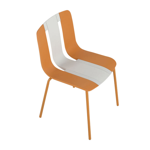 4 Piece Set Of Modern Striped Color Blocking Single Chairs, Waterproof And Fade Resistant - White / Orange