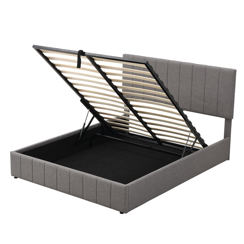 Elegant Upholstered Platform Bed With Hydraulic Storage System