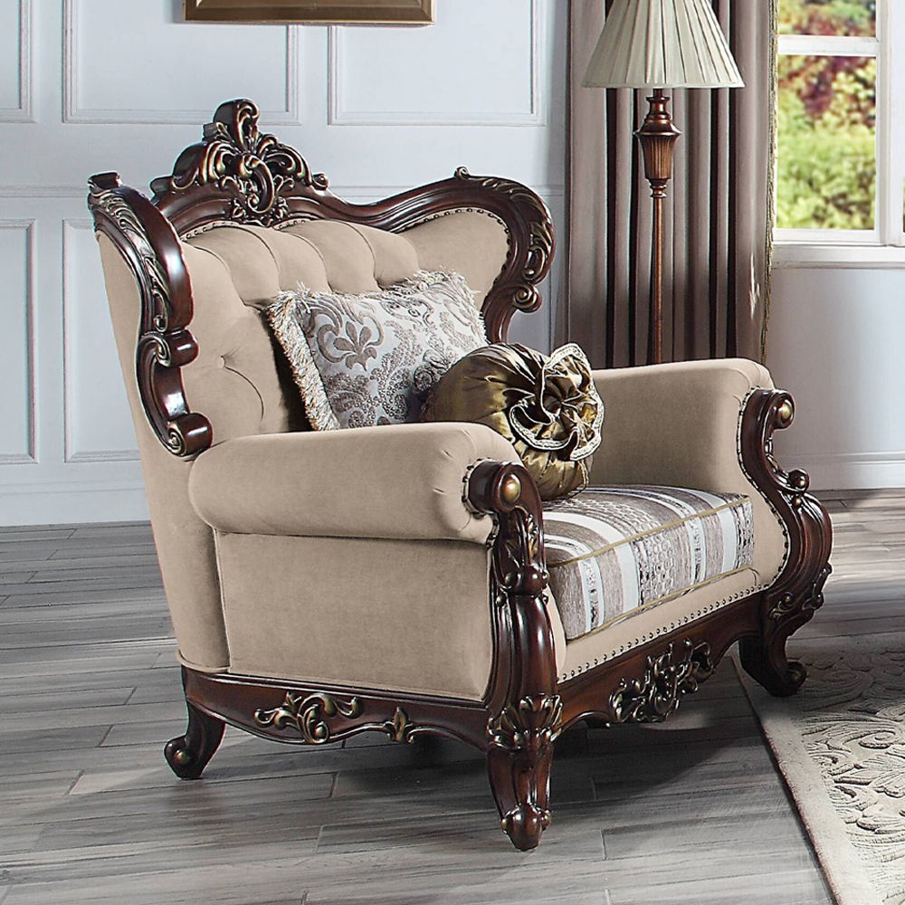 Ragnar - Chair With 2 Pillows - Light Brown Linen & Cherry - Urban Living Furniture (Los Angeles, CA)