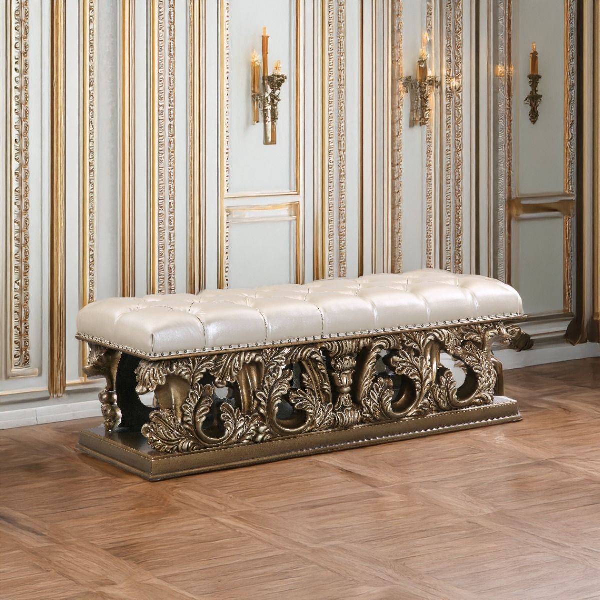 Constantine - Bench - Light Gold Synthetic Leather , Brown & Gold - Urban Living Furniture (Los Angeles, CA)