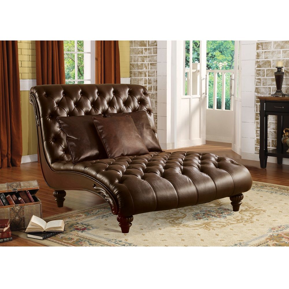 Anondale - Chaise With 3 Pillows - Two Tone Brown Synthetic Leather & Brown - Urban Living Furniture (Los Angeles, CA)